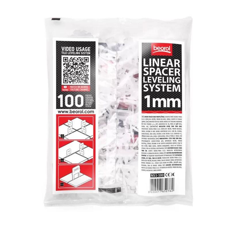 Casa si Gradina - Constructii - Gresie si faianta - Accesorii gresie si faianta - Distantiere pentru nivelare si aliniere a placilor ceramice, 100 buc, 1 mm, Beorol - Infinity.ro