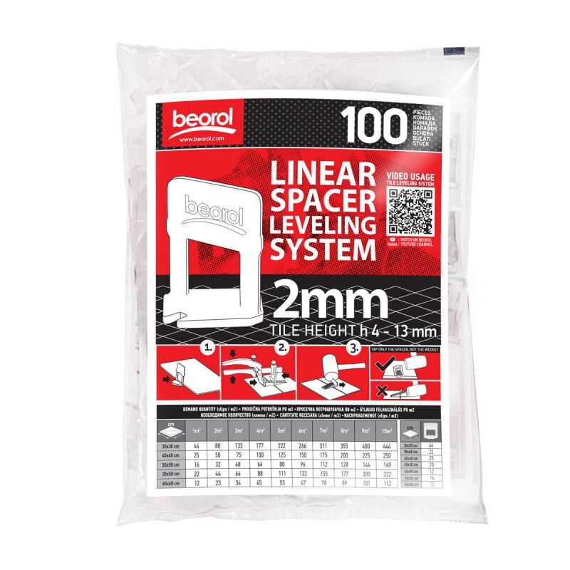 Casa si Gradina - Constructii - Gresie si faianta - Accesorii gresie si faianta - Distantiere pentru nivelare si aliniere a placilor ceramice, 100 buc, 2 mm, Beorol - Infinity.ro