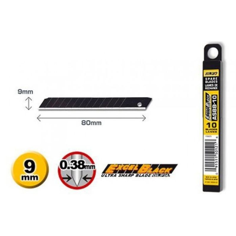 Carti si Birotica - Birotica - Accesorii de birou - Foarfece si cuttere - Lama rezerva cutter, negru, set 10 buc, 9 mm, Olfa - Infinity.ro