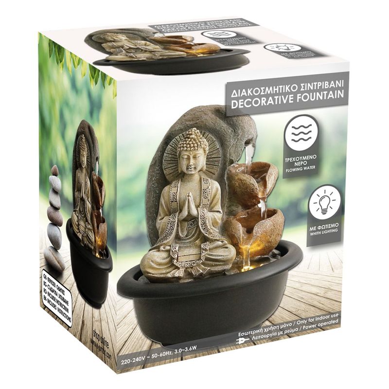 Casa si Gradina - Decoratiuni - Obiecte decorative - Accesorii decorative - Fantana decorativa interior, led, buddha, plastic, negru/gri, 16 x 20cm - Infinity.ro