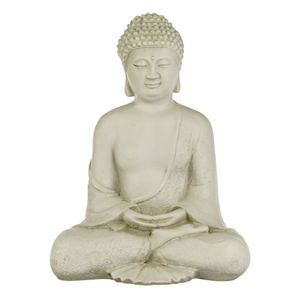 Decoratiune gradina, figurina buddha, ceramica, culoare ecru, 22 x 16.5 x 28cm
