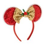 Fashion, accesorii si bijuterii - Copii - Accesorii copii - Accesorii pentru par copii - Coronita par craciun, funda aurie paiete, urechi rosii, vasc, 9cm, poliéster - Infinity.ro