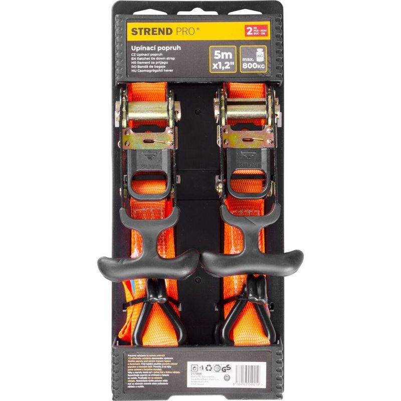 Casa si Gradina - Constructii - Depozitare, transport si protectie - Echipamente pentru transport si ridicat - Chinga ancorare cu clichet, 30 mm x 5 m, set 2 buc, max 800 kg, Strend Pro - Infinity.ro