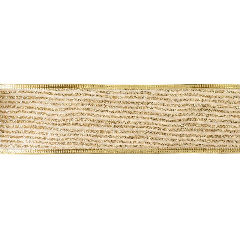 Market - Cadouri - Pungi cadou si accesorii - Panglica decorativa, fara brand, 5m x 48mm, tesatura in, dungi glitter auriu - Infinity.ro