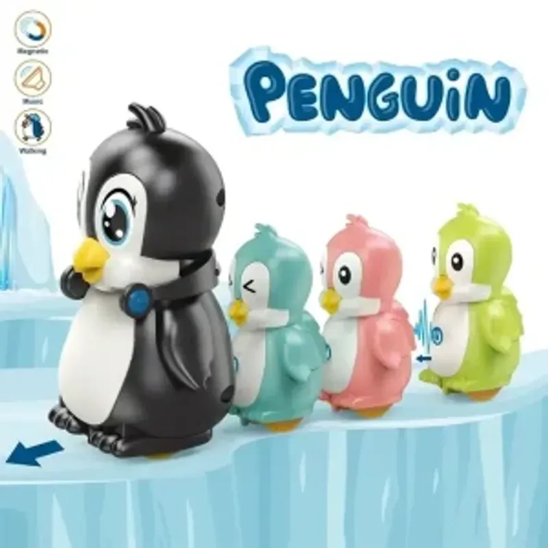 Jucarii, Copii si Bebe - Jucarii si jocuri - Jucarii & jocuri educative - Jucarii interactive - Jucarie magnetica, Famile 4 pinguini, kidsNplay, saltareti si muzicali, multicolor, cu legaturi de absorbtie magnetica, h=11 cm, electric, 3 ani+, magnet atasat pe fiecare pinguin - Infinity.ro