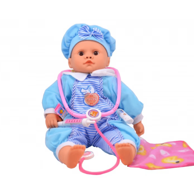 Jucarii, Copii si Bebe - Jucarii si jocuri - Papusi si accesorii - Papusi - Papusa bebelus, ingrijire medicala, set cu 7 functii si accesorii interactive, Albastru - Infinity.ro