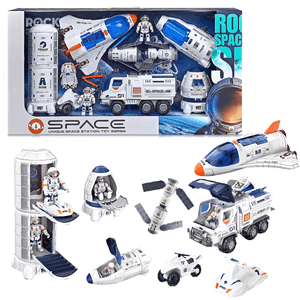 Jucarie interactiva cu cosmonauti, statie spatiala, naveta spatiala, vehicul spatial si accesorii, Kit complet