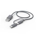 PC, gaming si accesorii - Retelistica - Cabluri si accesorii - Cablu date 2IN1, USB-A to Micro USB+USB-C, 1M, GRI, Hama - Infinity.ro