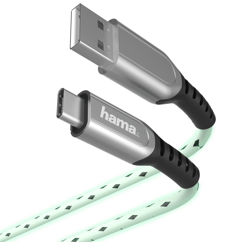 PC, gaming si accesorii - Retelistica - Cabluri si accesorii - Cablu de incarcare/date, USB-A - USB-C, fluorescent "Glow" 1.5 m, Hama - Infinity.ro