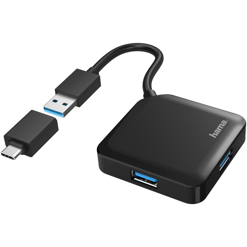 PC, gaming si accesorii - Retelistica - Hub-uri - Hub Hama 4 porturi USB 3.2 Gen 1,5 Gbit/s, incl. adaptor USB-C - Infinity.ro