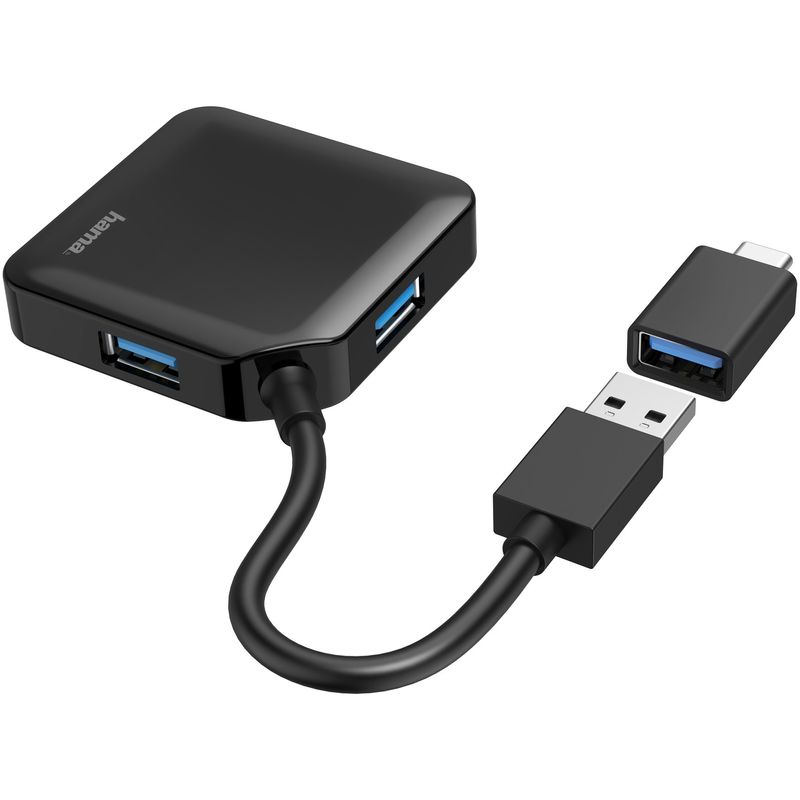 PC, gaming si accesorii - Retelistica - Hub-uri - Hub Hama 4 porturi USB 3.2 Gen 1,5 Gbit/s, incl. adaptor USB-C - Infinity.ro