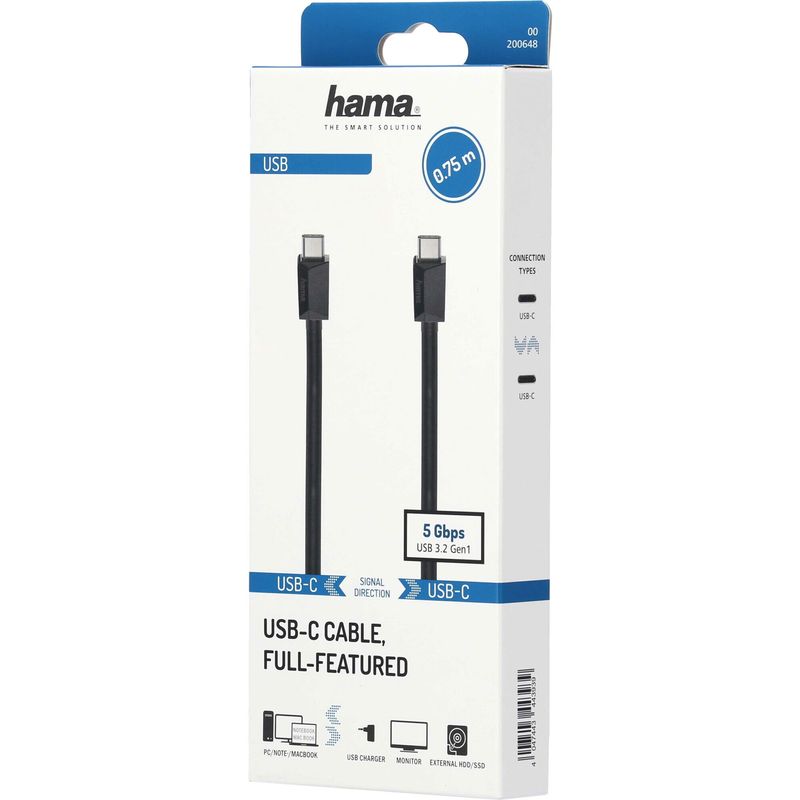 PC, gaming si accesorii - Desktop PC & monitoare - Accesorii monitoare - Cablu USB-C Hama complet, E-marker, USB 3.2 Gen 1, 5 Gbit / s, 0,75 m - Infinity.ro