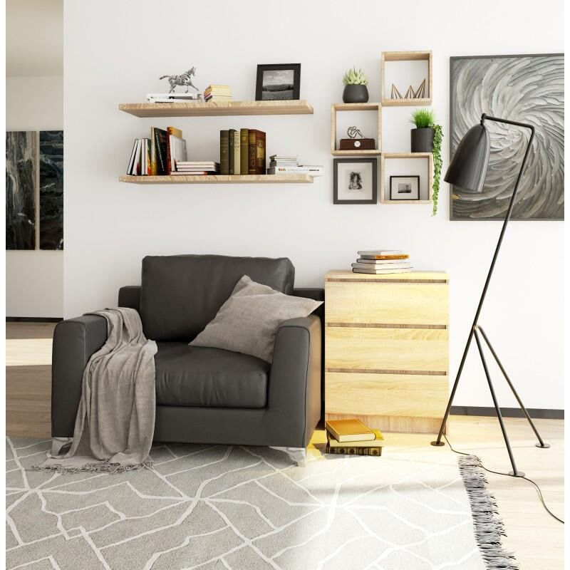 Casa si Gradina - Mobilier - Comode si corpuri - Comode - Comoda, placa laminata, 3 sertare, stejar Sonoma, 60x40x77 cm - Infinity.ro