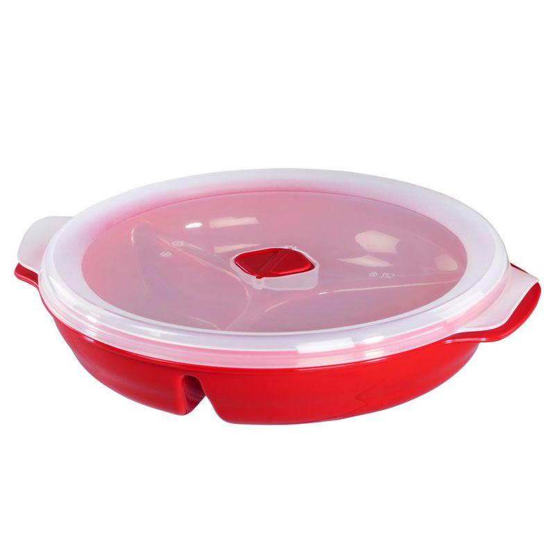 Casa si Gradina - Bucatarie si vesela - Organizare si depozitare bucatarie - Cutii alimentare - Set 2 casolete pentru cuptorul cu microunde Xavax, 3 sectiuni, 1000ml, 26 x 5.5cm, rosii - Infinity.ro