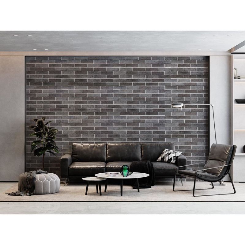 Casa si Gradina - Constructii - Materiale constructii - Placi decorative - Panou decorativ, PVC, model caramida 3D, nuante cenusiu inchis, 96x48.5cm - Infinity.ro