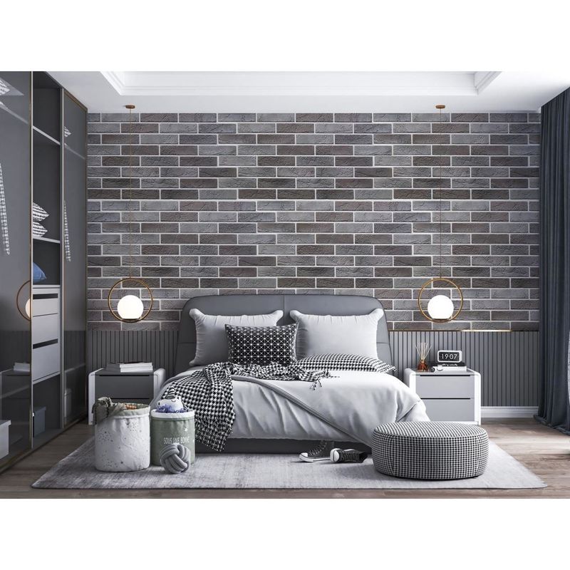 Casa si Gradina - Constructii - Materiale constructii - Placi decorative - Panou decorativ, PVC, model caramida 3D, nuante cenusiu inchis, 96x48.5cm - Infinity.ro