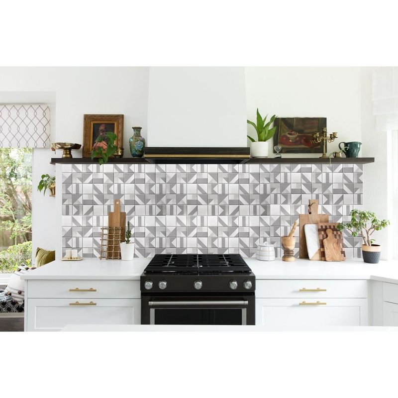 Casa si Gradina - Constructii - Materiale constructii - Placi decorative - Panou decorativ, PVC, model marmura, geometric, alb si gri, 96x48.5cm - Infinity.ro