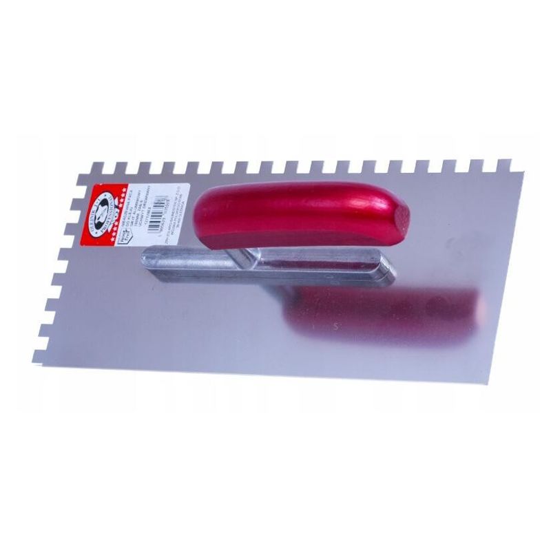 Casa si Gradina - Constructii - Vopsea si tencuieli - Unelte de vopsit si tencuit - Gletiera inox,Olejnik, zimti, 6x6 mm, maner lemn, 13x28 cm, Rosu - Infinity.ro