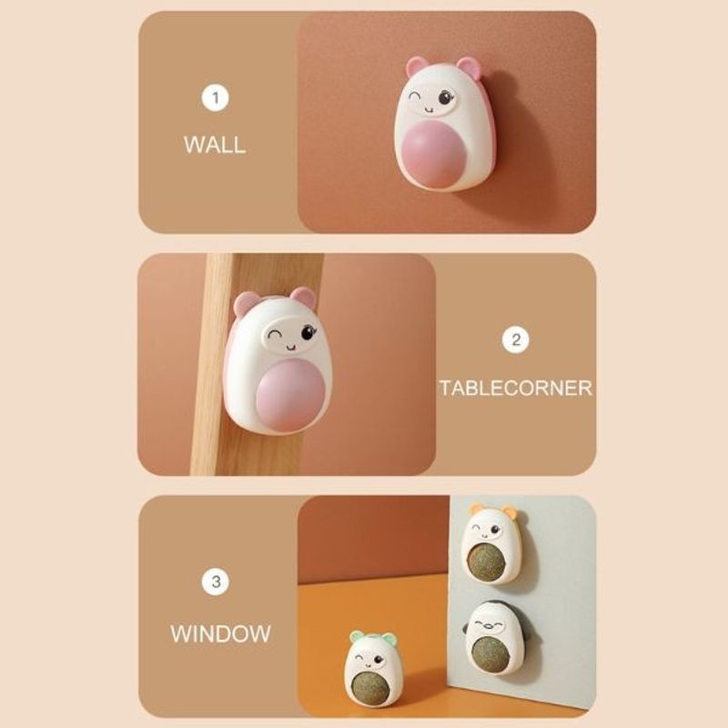 Petshop - Accesorii petshop - Jucarii animale - Jucarii interactive animale - Jucarie interactiva Model Ursulet pentru pisicute cu minge rotativa 360° din iarba Catnip, 4.3 x 6 cm, Roz - Infinity.ro