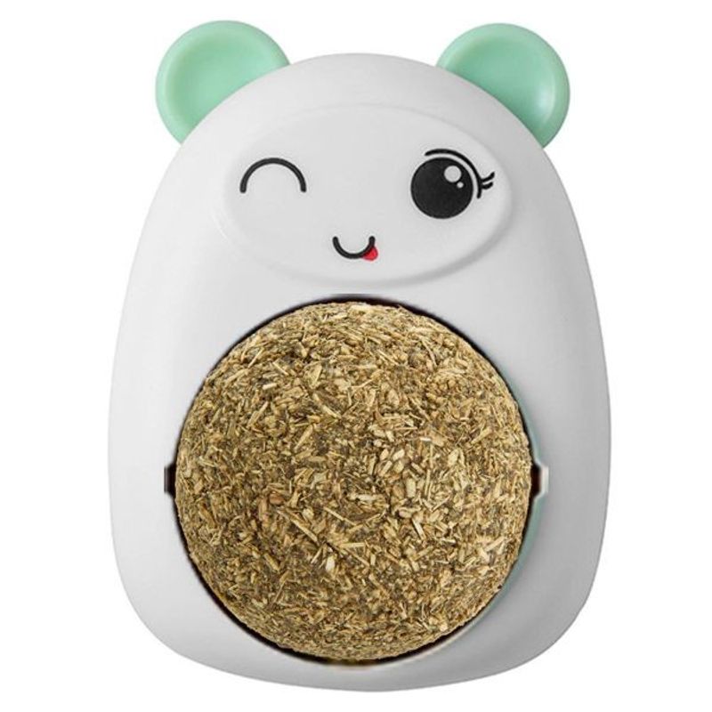 Petshop - Accesorii petshop - Jucarii animale - Jucarii interactive animale - Jucarie interactiva Model Ursulet pentru pisicute cu minge rotativa 360° din iarba Catnip, 4.3 x 6 cm, Roz - Infinity.ro