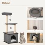 Petshop - Accesorii petshop - Jucarii animale - Ansambluri de joaca - Ansamblu de joaca pentru pisici, cu platforme, culcus si ciucuri, gri si bej, 40x40x104 cm - Infinity.ro