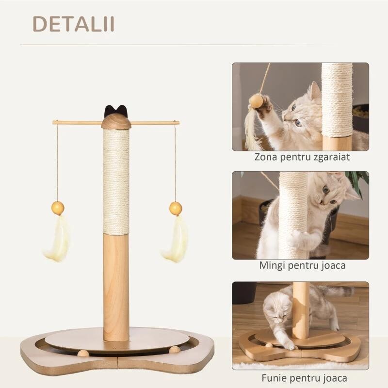 Petshop - Accesorii petshop - Jucarii animale - Ansambluri de joaca - Ansamblu de joaca pentru pisici, cu stalp, bile si ciucuri cu pene, 40x37x51 cm - Infinity.ro