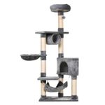 Petshop - Accesorii petshop - Jucarii animale - Ansambluri de joaca - Ansamblu de joaca pentru pisici, cu platforme, culcusuri si ciucure, gri si bej, 60x40x154 cm - Infinity.ro