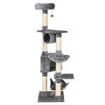 Petshop - Accesorii petshop - Jucarii animale - Ansambluri de joaca - Ansamblu de joaca pentru pisici, cu platforme, culcusuri si ciucure, gri si bej, 60x40x154 cm - Infinity.ro