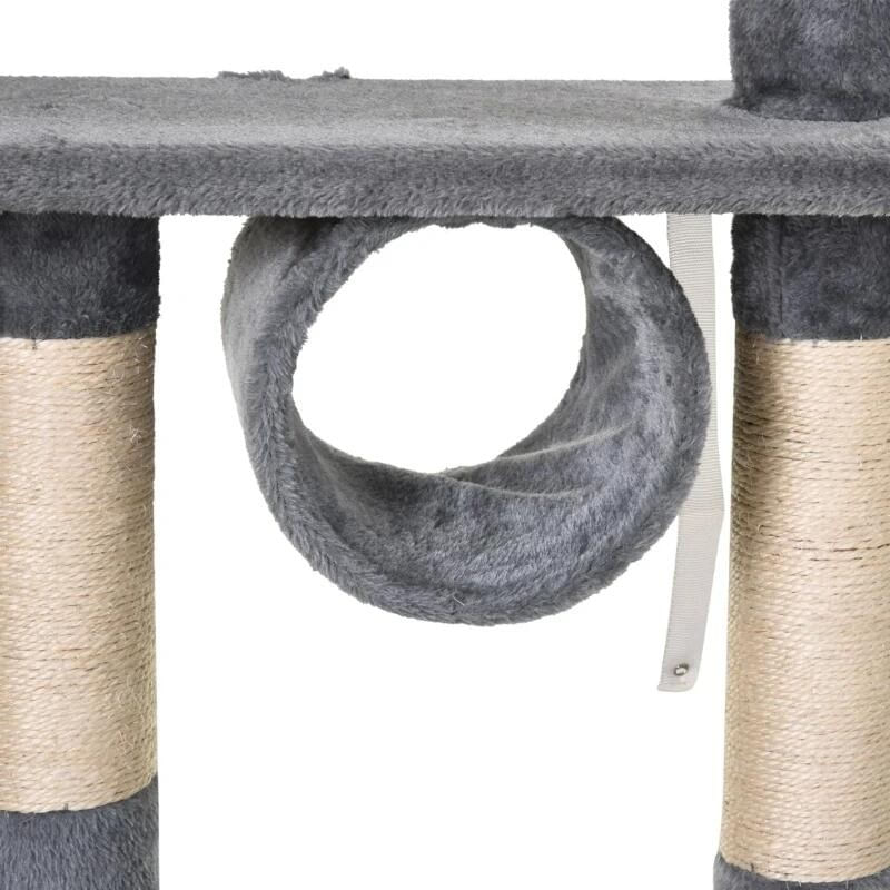 Petshop - Accesorii petshop - Jucarii animale - Ansambluri de joaca - Ansamblu de joaca pentru pisici, cu platforme, culcusuri si ciucure, gri si bej, 60x40x154 cm - Infinity.ro