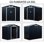 Casa si Gradina - Gradina si terasa - Casute de gradina - Casuta/magazie/sopron de gradina pentru depozitare unelte, cu structura baza inclusa, otel si PP, gri inchis, 213x130x185 cm - Infinity.ro