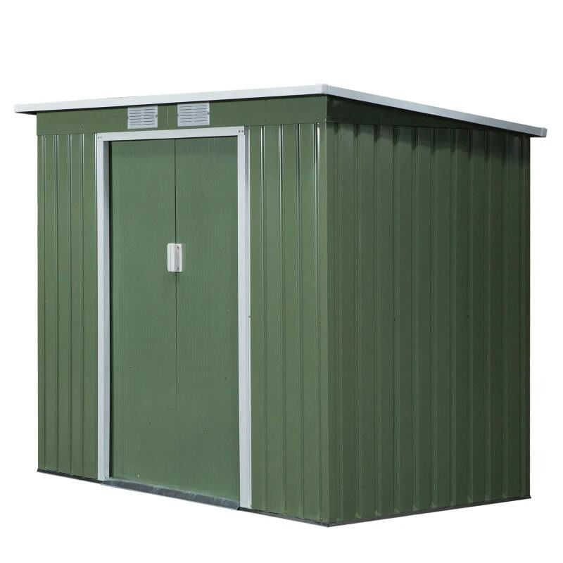 Casa si Gradina - Gradina si terasa - Casute de gradina - Casuta/magazie/sopron de gradina pentru depozitare unelte, cu structura baza inclusa, otel, verde, 213x130x173 cm - Infinity.ro