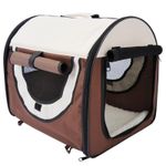 Petshop - Accesorii petshop - Culcusuri si custi - Genti si articole transport - Geanta pentru transport caine/pisica, maro si bej, material Oxford, PVC, impermeabila, pliabila, marimea S-M, 61x46x51 cm - Infinity.ro