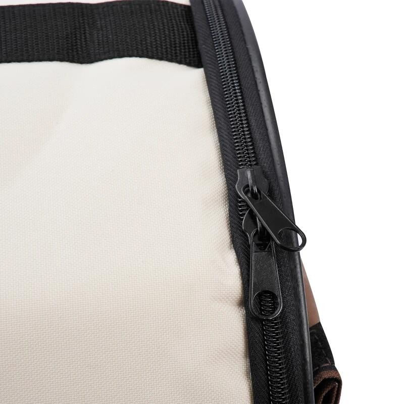 Petshop - Accesorii petshop - Culcusuri si custi - Genti si articole transport - Geanta pentru transport caine/pisica, maro si bej, material Oxford, PVC, impermeabila, pliabila, marimea S-M, 61x46x51 cm - Infinity.ro