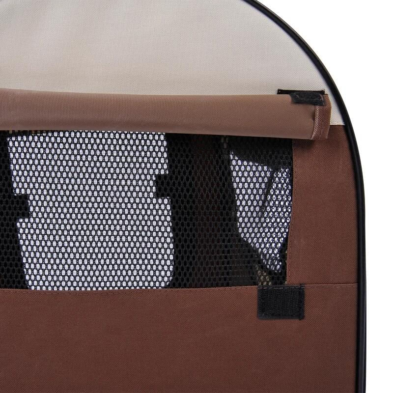 Petshop - Accesorii petshop - Culcusuri si custi - Genti si articole transport - Geanta pentru transport caine/pisica, maro si bej, material Oxford, PVC, impermeabila, pliabila, marimea S-M, 61x46x51 cm - Infinity.ro