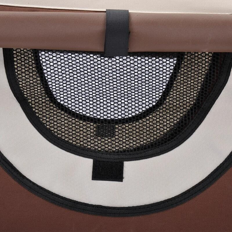 Petshop - Accesorii petshop - Culcusuri si custi - Genti si articole transport - Geanta pentru transport caine/pisica, maro si bej, material Oxford, PVC, impermeabila, pliabila, marimea S-M, 61x46x51 cm - Infinity.ro