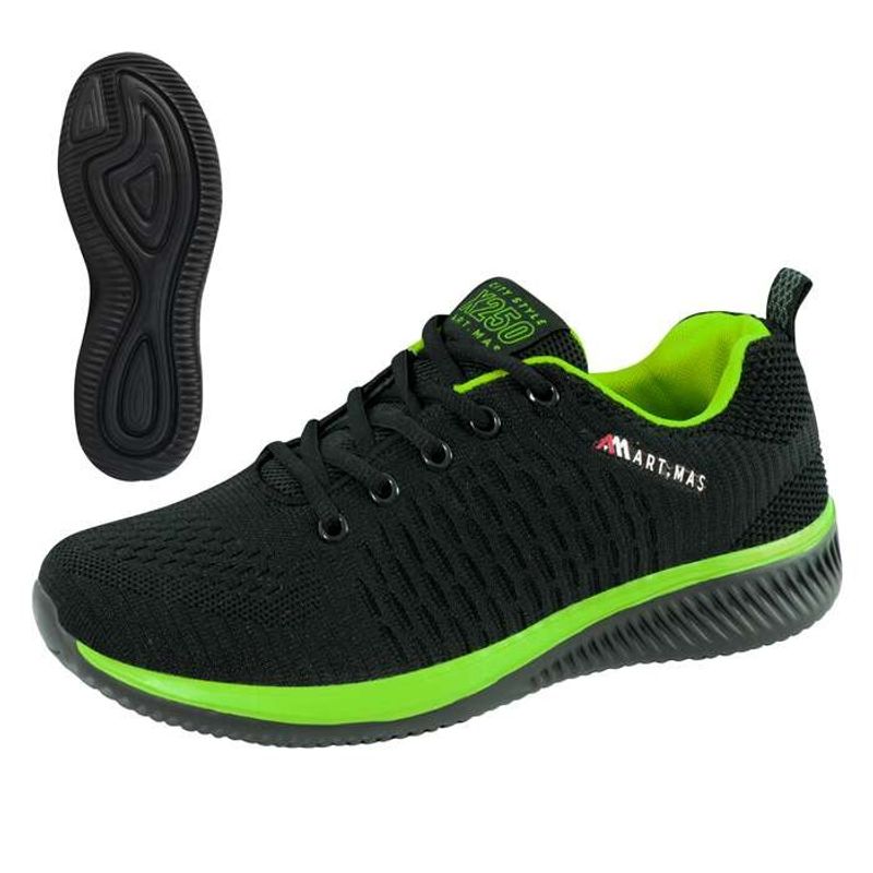 Casa si Gradina - Constructii - Echipamente de lucru - Incaltaminte protectia muncii - Pantofi casual, elemente flourescente, talpa spuma Eva, negru si verde, marime 41 - Infinity.ro