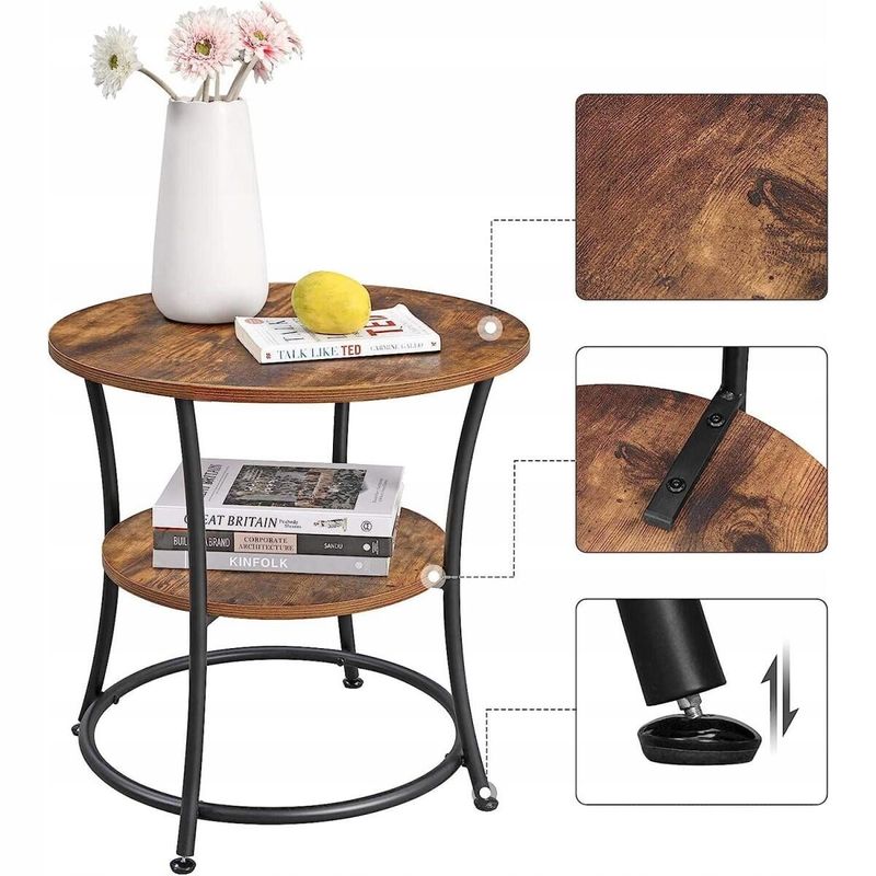 Casa si Gradina - Mobilier - Mese si birouri - Mese bucatarie si dining - Masa pentru sufragerie/living, Artool, rotunda, pal, metal, cu raft depozitare, maro rustic si negru, 55x55 cm - Infinity.ro