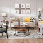 Casa si Gradina - Mobilier - Mese si birouri - Mese bucatarie si dining - Masa pentru sufragerie/living, Artool, rotunda, pal, metal, cu raft depozitare, maro rustic si negru, 55x55 cm - Infinity.ro