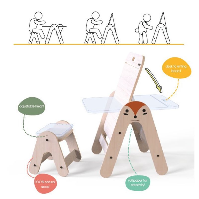 Casa si Gradina - Mobilier - Mobilier copii - Mobilier camera copiilor - Masuta si tabla 2 in 1 cu scaunel MamaToyz Massam MDF - Infinity.ro