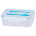 Casa si Gradina - Bucatarie si vesela - Organizare si depozitare bucatarie - Cutii alimentare - Cutie/caserola alimente, plastic, etansa, albastru, 2 compartiment, cu lingura si furculita, 1.5 L, 22x15.2x7.6 cm, MagicHome - Infinity.ro