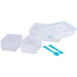 Casa si Gradina - Bucatarie si vesela - Organizare si depozitare bucatarie - Cutii alimentare - Cutie/caserola alimente, plastic, etansa, albastru, 2 compartiment, cu lingura si furculita, 1.5 L, 22x15.2x7.6 cm, MagicHome - Infinity.ro