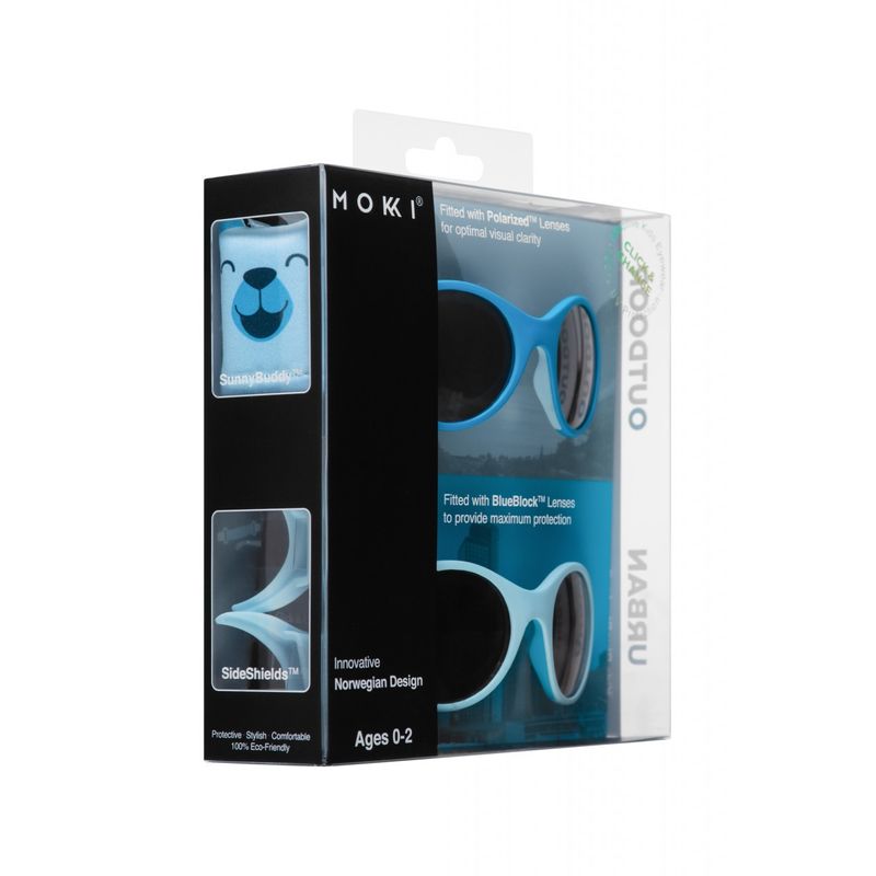 Fashion, accesorii si bijuterii - Copii - Accesorii copii - Ochelari de soare copii - Ochelari de soare pentru copii MOKKI Click & Change, protectie UV, bleu, 0-2 ani, set 2 perechi - Infinity.ro