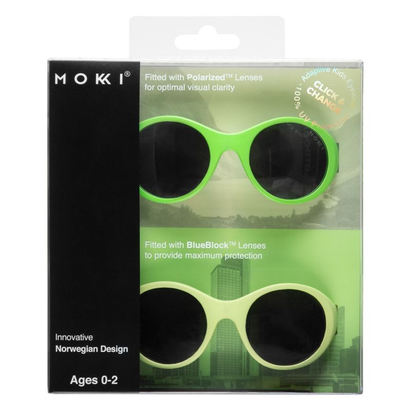 Fashion, accesorii si bijuterii - Copii - Accesorii copii - Ochelari de soare copii - Ochelari de soare pentru copii MOKKI Click & Change, protectie UV, verde, 0-2 ani, set 2 perechi - Infinity.ro