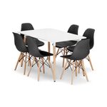 Casa si Gradina - Mobilier - Seturi de mobilier - Seturi mese si scaune - Set masa stil scandinav + 6 scaune Osaka negru, Artool, MDF alb si lemn, 120x80x75 cm - Infinity.ro