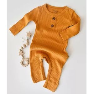 Salopeta cu maneca lunga si pantaloni lungi din bumbac organic si modal - Mustar BabyCosy (Marime: 18-24 Luni)