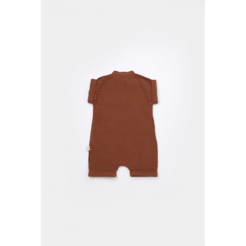 Fashion, accesorii si bijuterii - Copii - Imbracaminte copii - Salopete copii - Salopeta de vara din muselina, BabyCosy, 100% bumbac organic, caramiziu (Marime: 9-12 luni) - Infinity.ro