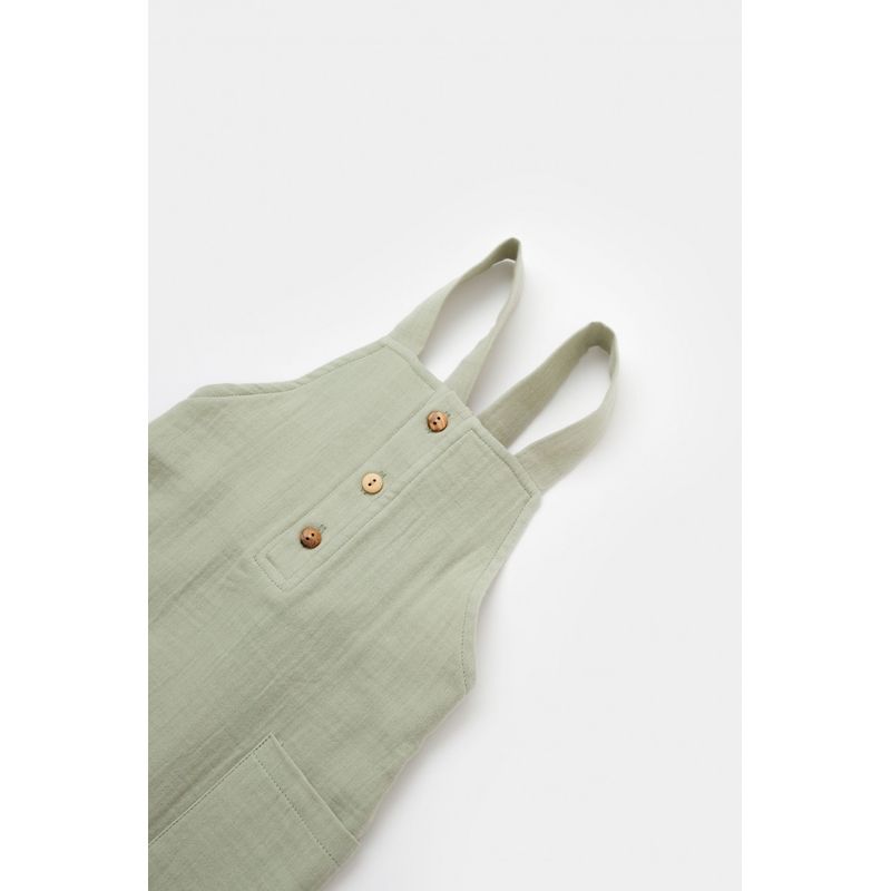 Fashion, accesorii si bijuterii - Copii - Imbracaminte copii - Salopete copii - Salopeta de vara cu buzunare din muselina, BabyCosy, 100% bumbac organic, verde (Marime: 6-9 luni) - Infinity.ro