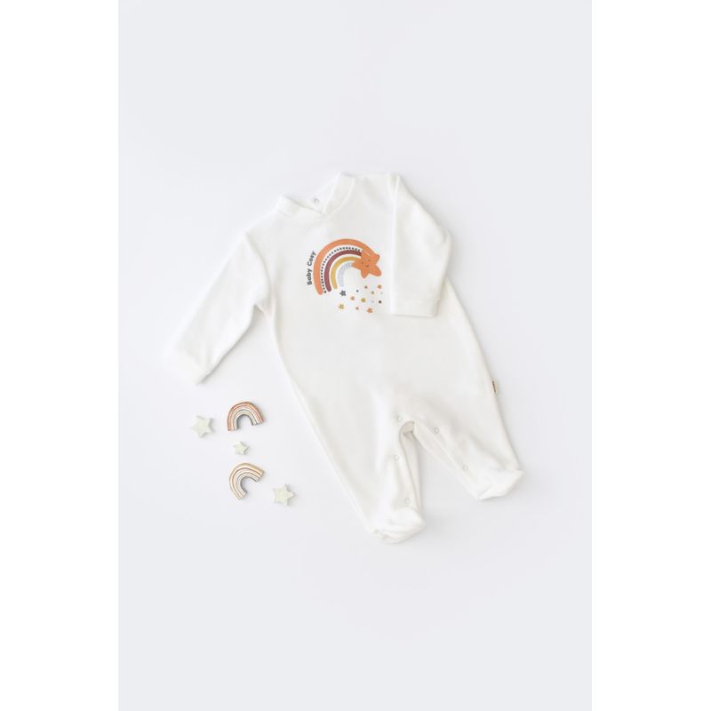 Fashion, accesorii si bijuterii - Copii - Imbracaminte copii - Salopete copii - Salopeta Curcubeu cu maneca lunga si botosei din 80%bumbac organic si 20% poliester - Ecru, BabyCosy (Marime: 3-6 Luni) - Infinity.ro