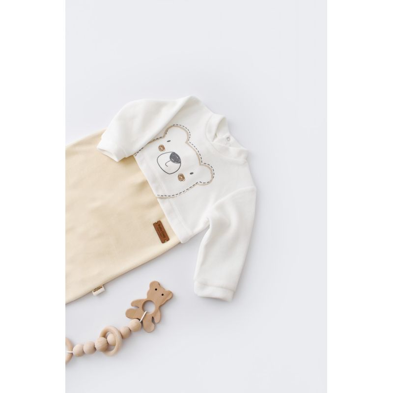 Fashion, accesorii si bijuterii - Copii - Imbracaminte copii - Salopete copii - Salopeta Ursulet cu maneca lunga si botosei din 80%bumbac organic si 20% poliester - Crem, BabyCosy (Marime: 6-9 luni) - Infinity.ro