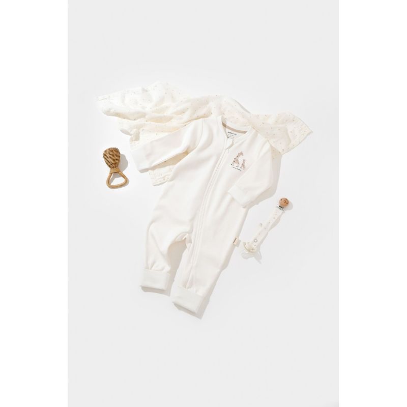 Fashion, accesorii si bijuterii - Copii - Imbracaminte copii - Salopete copii - Salopeta cu fermoar Girafa, BabyCosy, 100% bumbac organic, Ecru (Marime: 18-24 Luni) - Infinity.ro